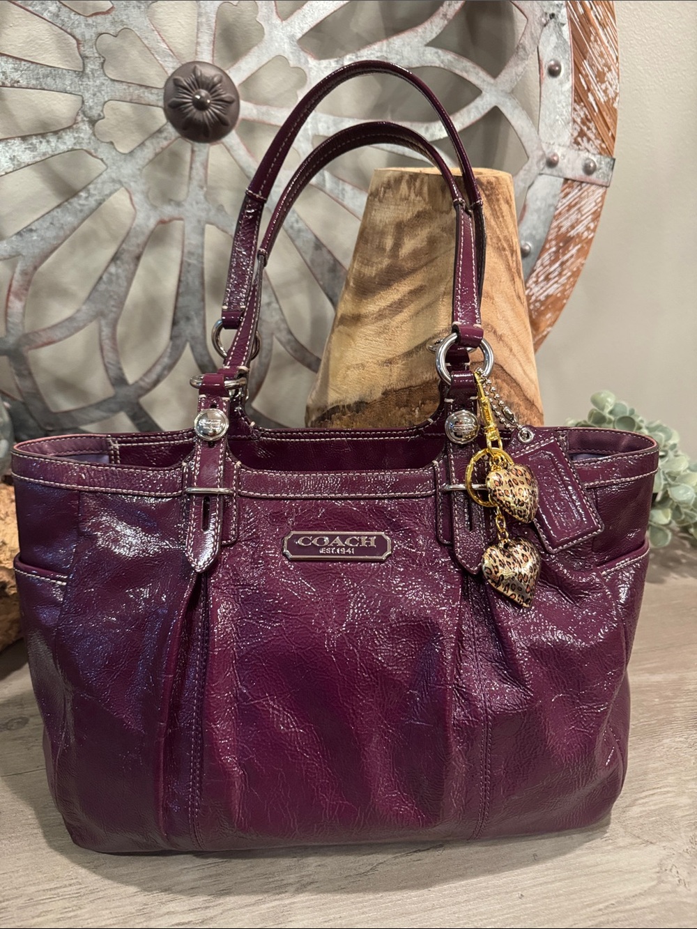 COACH Madison Patent Leather Tote in Plum with Hang tag *Keychain sold Separate